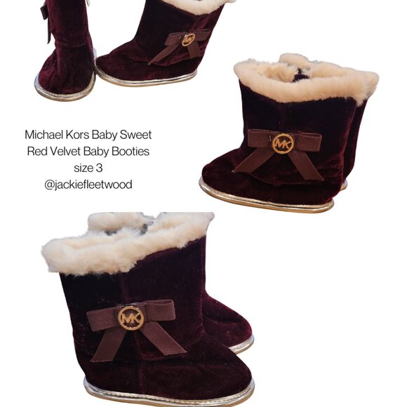 Michael Kors Baby Sweet Red Velvet & Faux Fur Booties - Picture 1 of 12